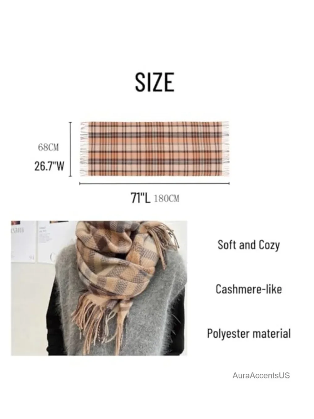 Women's Plaid Cashmere Feel Scarf Shawl Wrap Winter Soft Long Tassel